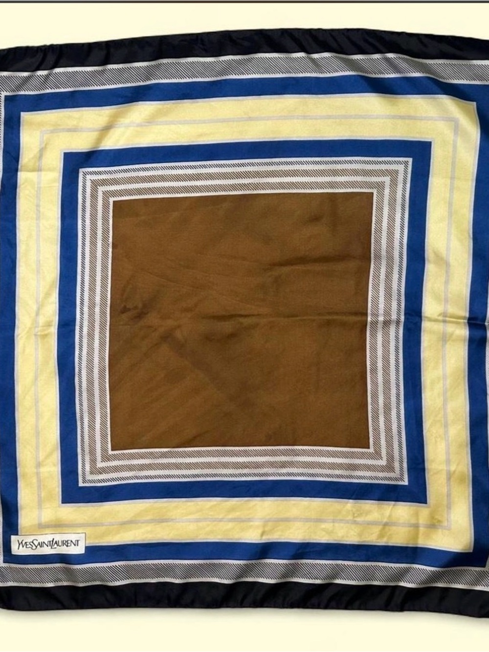 Yves Saint Laurent Silk Scarf in Blue, Yellow & Cream